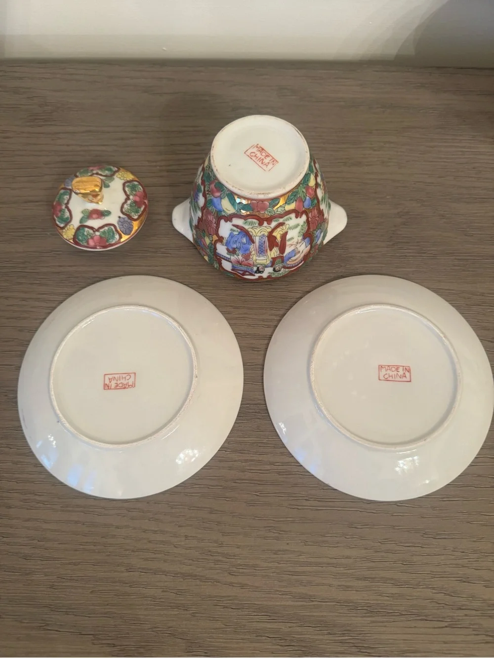Hand-Painted Famille Rose Porcelain Tea Set - Multicolor